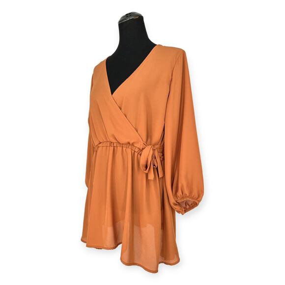 TORRID | Plus Sz 1 | Dusty Orange Surplice Neck 3/4 Sleeve Tie Waist Long Blouse - Picture 5 of 12